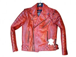 Chaqueta Piel Cruzada Roja Hombre